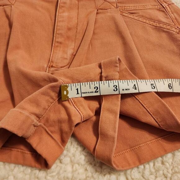Anthropologie High Waist Pleated Shorts, Orange Rolled Cuff Shorts with Pockets - Picture 6 of 11